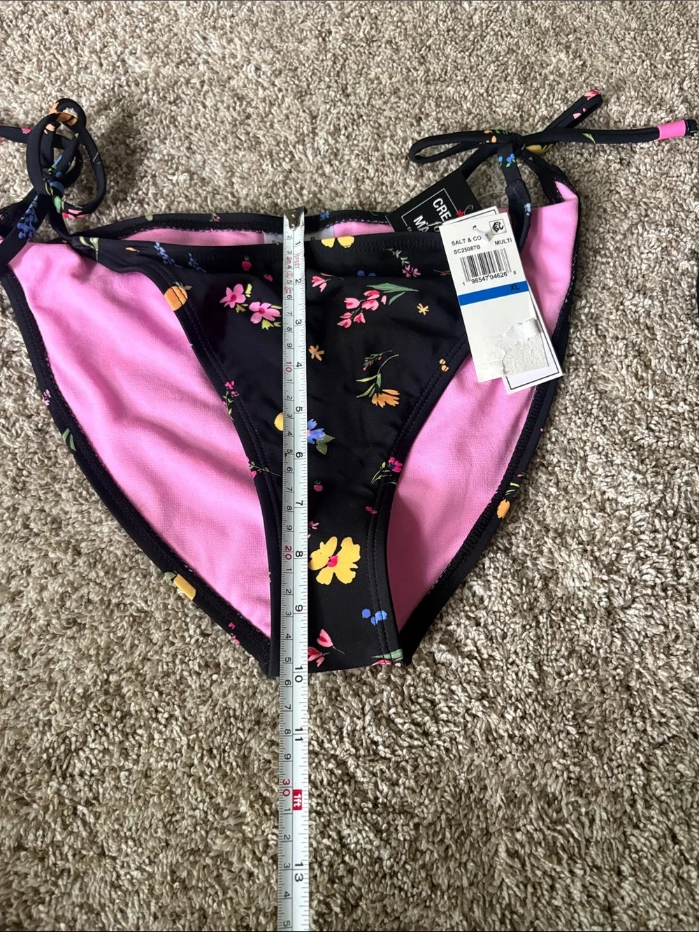 Tie-Side Floral Bikini Bottoms - Black & Pink